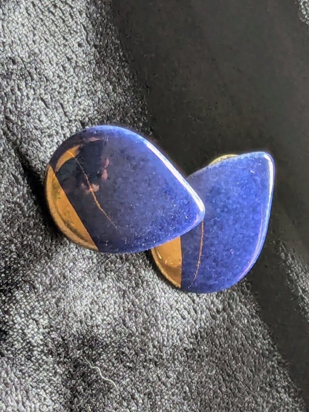 Handmade Artisan Purple Blue Gold Teardrop Stud Earrings Craft Show Find